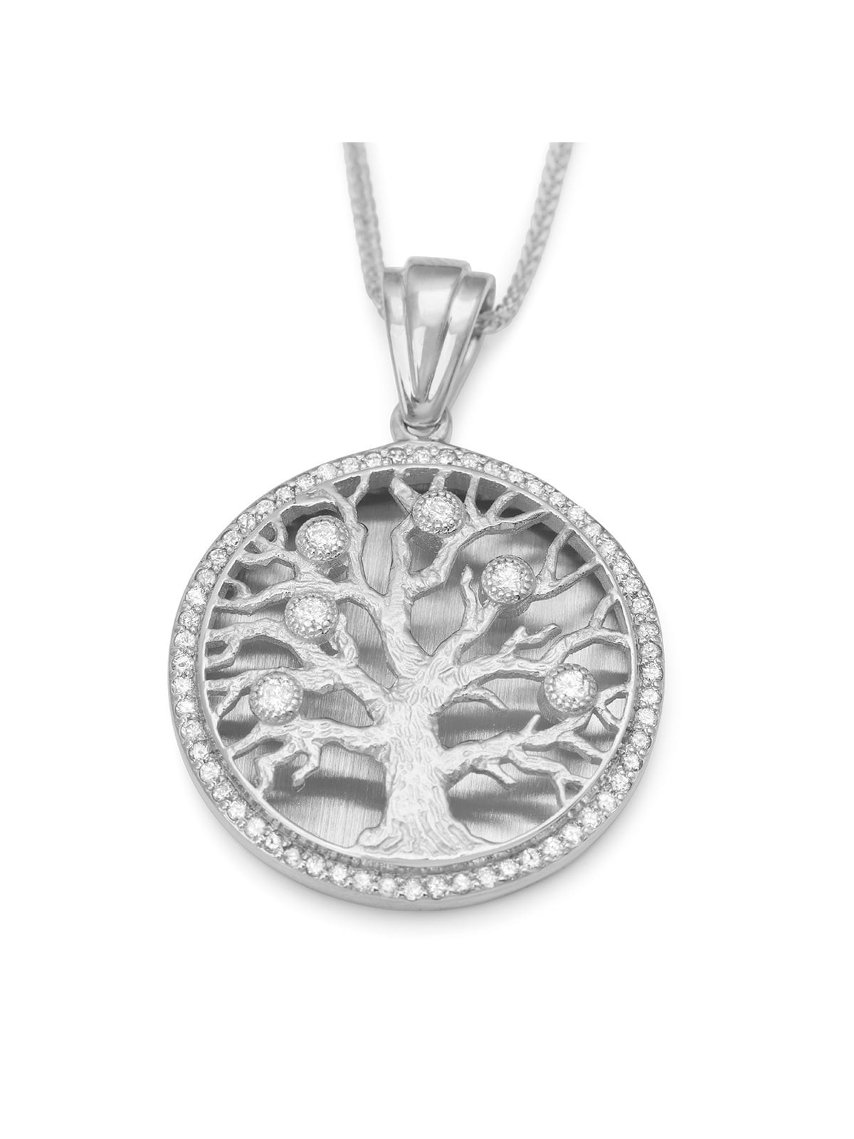 14K Gold Diamond-Studded Round Tree of Life Pendant Necklace - Large