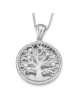 Collier avec pendentif arbre de vie rond en or 14 carats serti de diamants - Grand