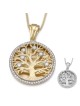 14K Gold Diamond-Studded Round Tree of Life Pendant Necklace - Large