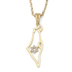 14K Gold Women's Map of Israel Outline Pendant with Diamond-Studded St