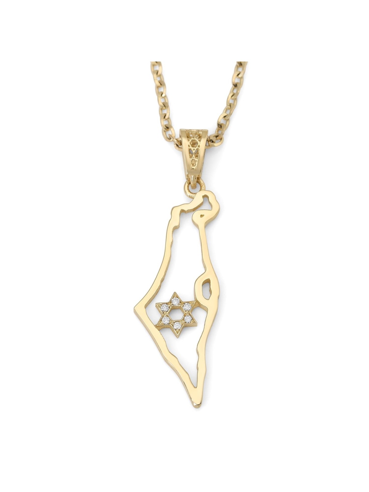 Pendentif contour carte d'Israël en or 14 carats pour femme avec st serti de diamants