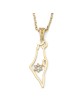 14K Gold Women's Map of Israel Outline Pendant with Diamond-Studded St