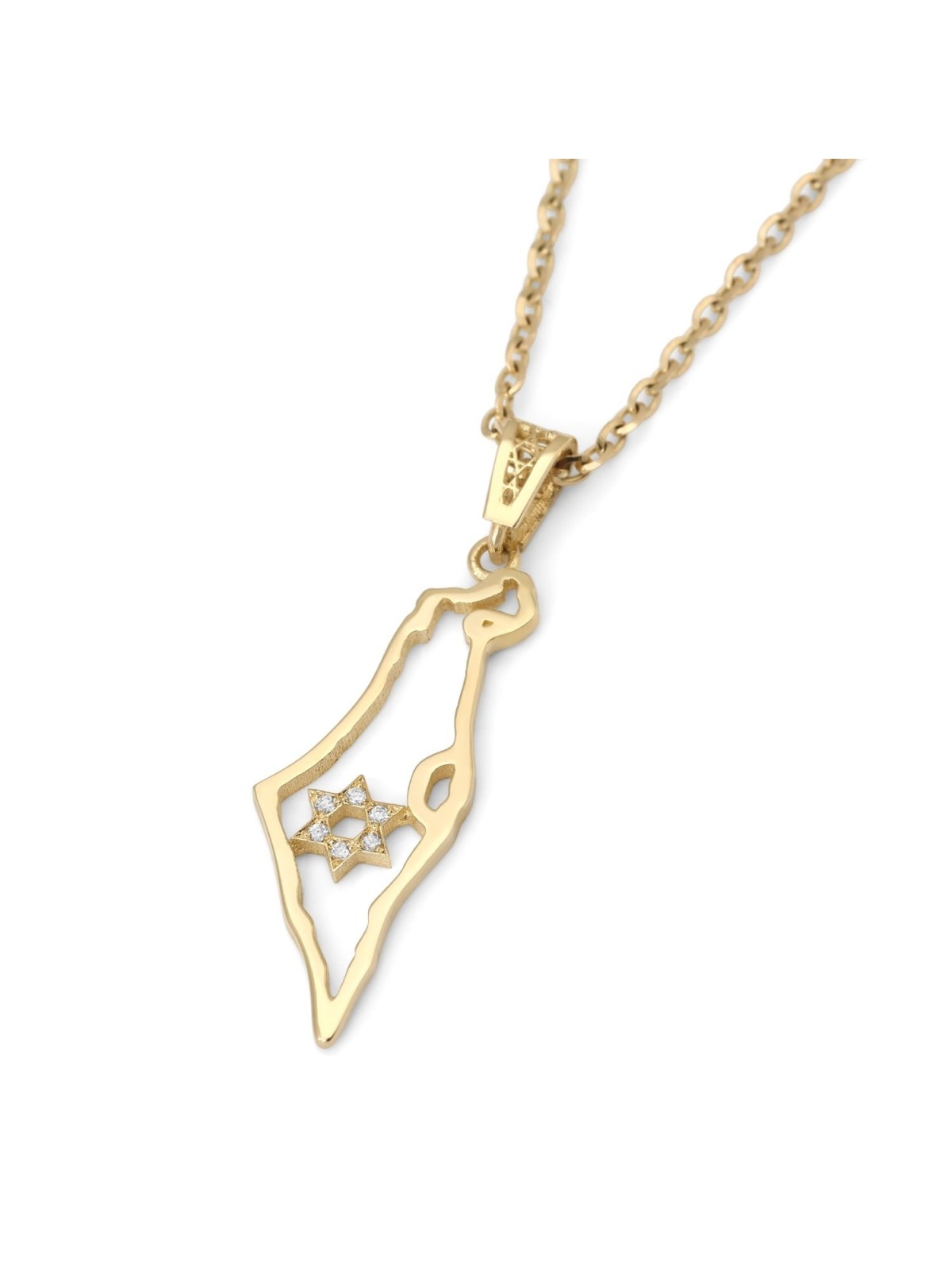 14K Gold Women's Map of Israel Outline Pendant with Diamond-Studded St