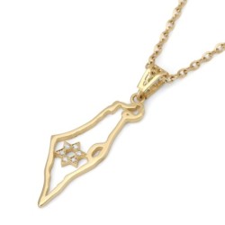 14K Gold Women's Map of Israel Outline Pendant with Diamond-Studded St