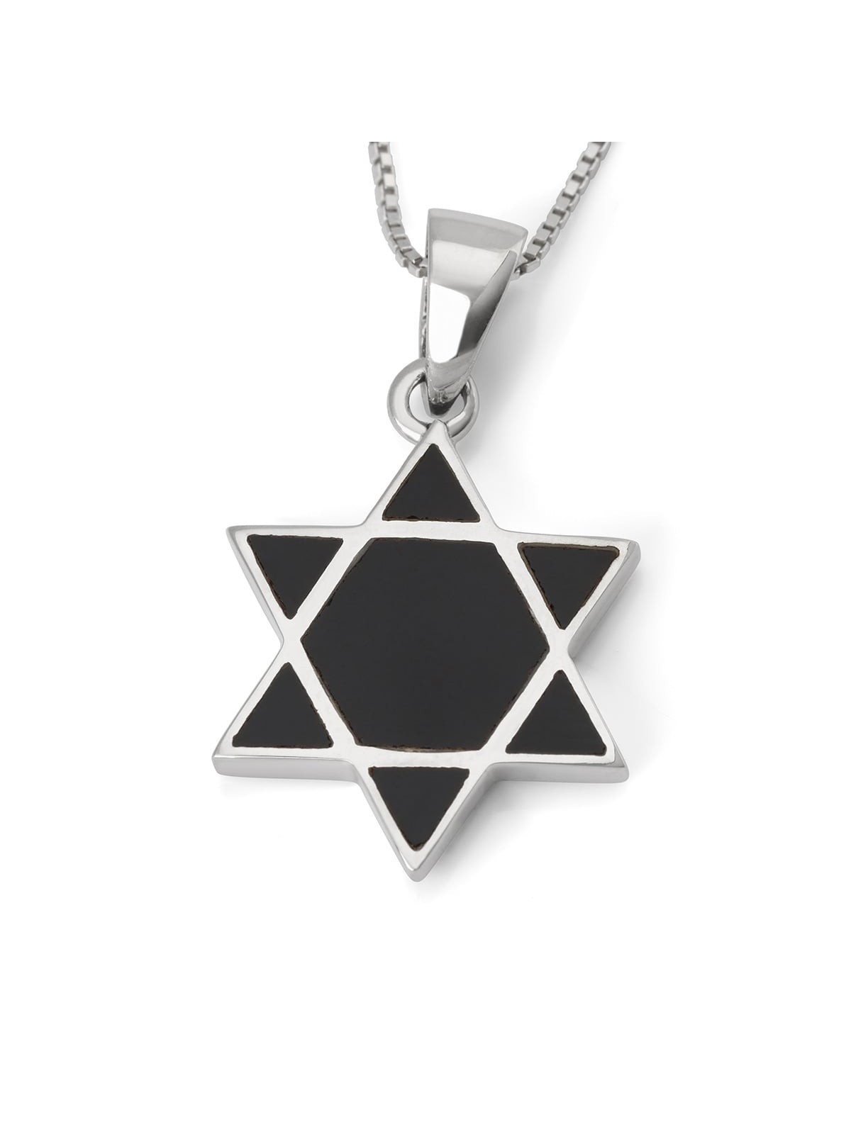 Collier pendentif étoile de David contemporain en argent sterling avec onyx