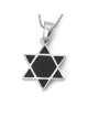 Contemporary Sterling Silver Star of David Pendant Necklace With Onyx