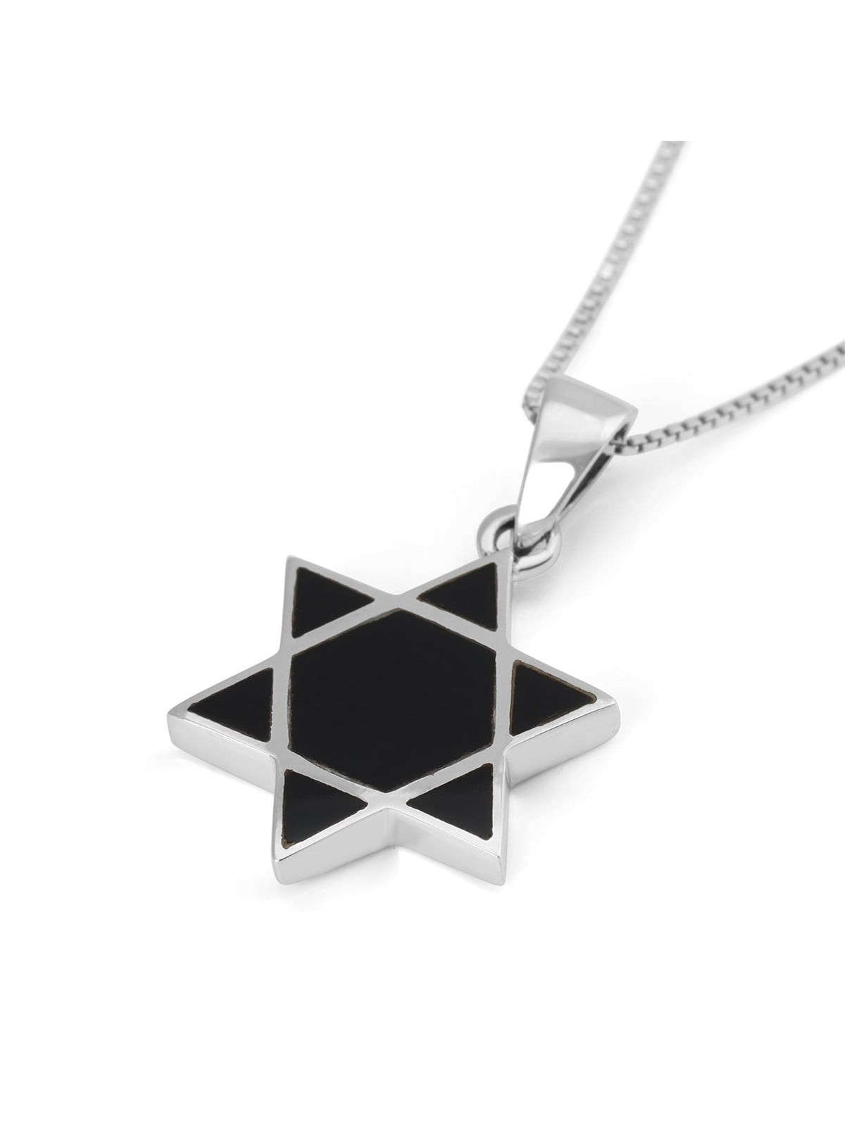 Collier pendentif étoile de David contemporain en argent sterling avec onyx