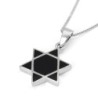 Contemporary Sterling Silver Star of David Pendant Necklace With Onyx