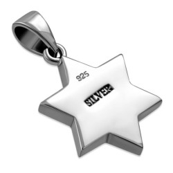 Contemporary Sterling Silver Star of David Pendant Necklace With Onyx