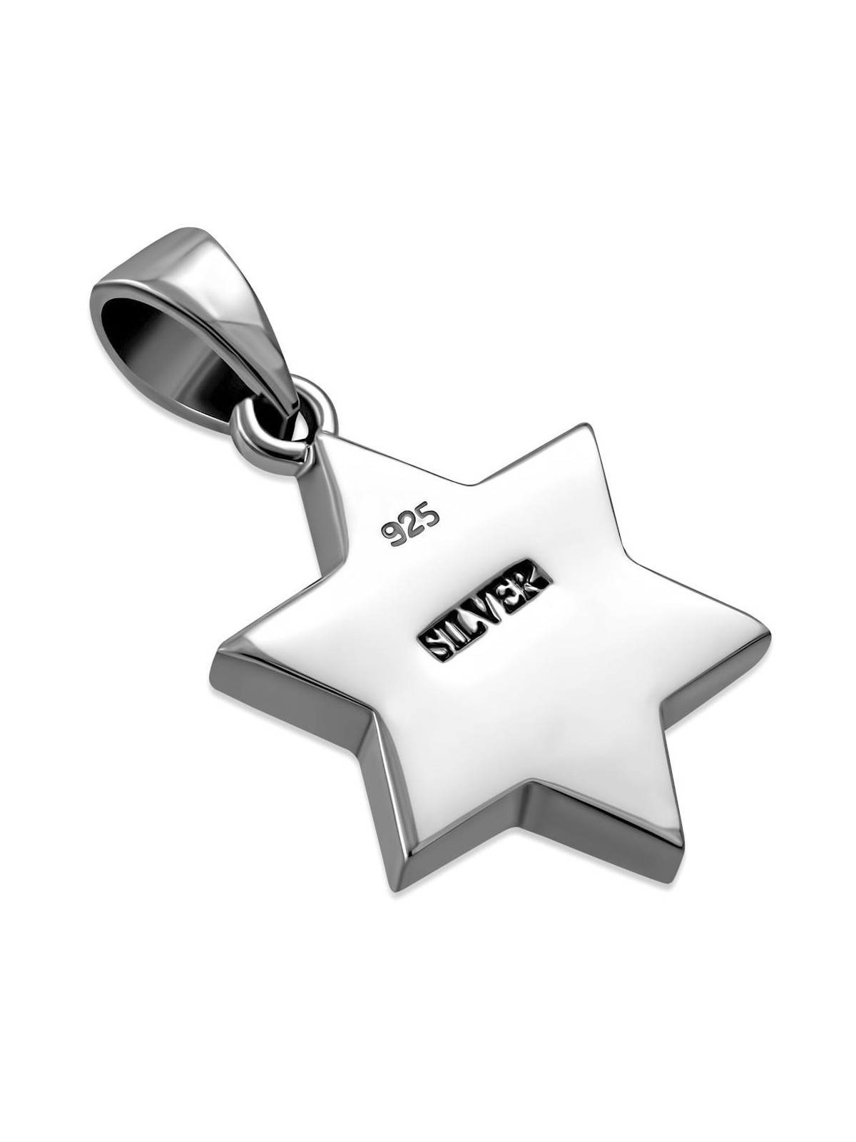 Contemporary Sterling Silver Star of David Pendant Necklace With Onyx