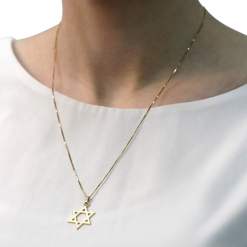 Collier pendentif étoile de David classique en or 14 carats (choix de couleur)