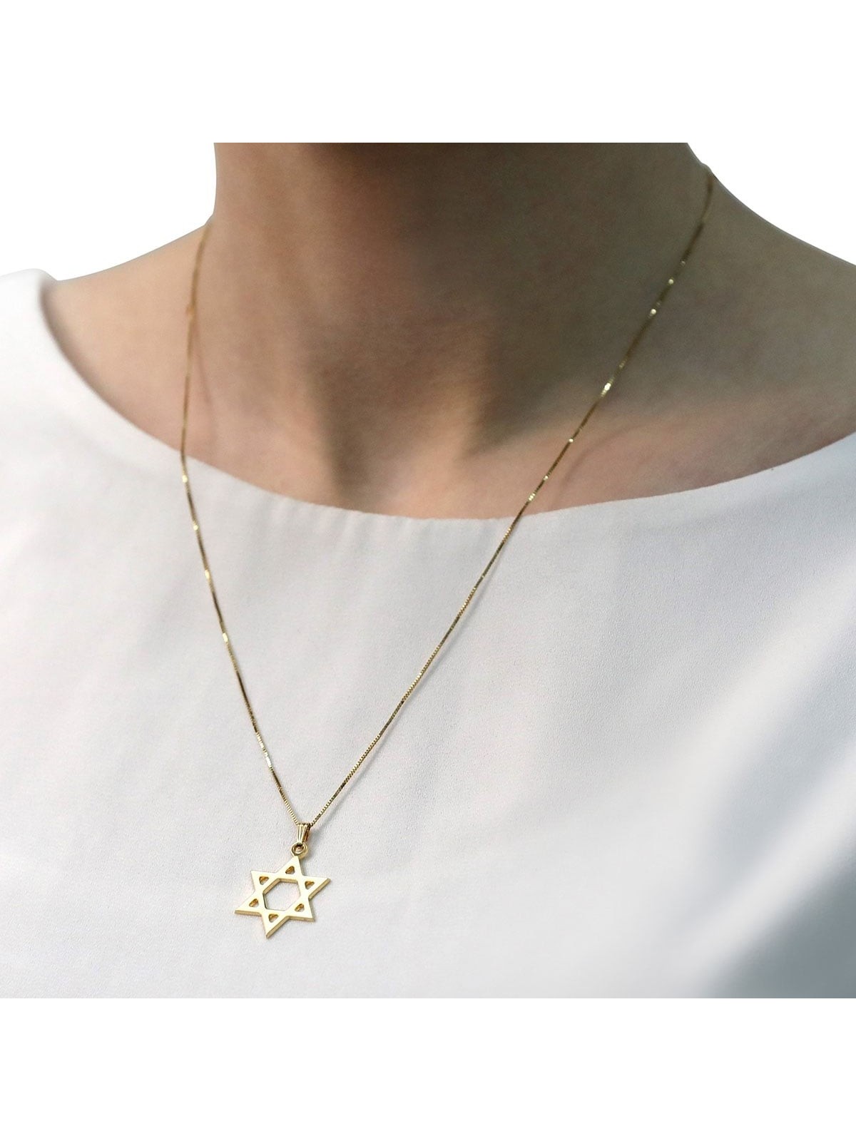 14K Gold Classic Star of David Pendant Necklace (Choice of Color)