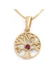 Collier pendentif arbre de vie rond en or 14 carats avec pierre rubis