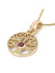 Collier pendentif arbre de vie rond en or 14 carats avec pierre rubis