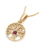 Collier pendentif arbre de vie rond en or 14 carats avec pierre rubis