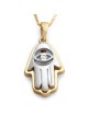 14K Yellow and White Gold Layered Hamsa Pendant Necklace with Evil Eye