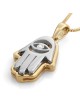 Collier pendentif Hamsa en or jaune et blanc 14 carats avec mauvais œil