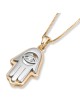 14K Yellow and White Gold Layered Hamsa Pendant Necklace with Evil Eye