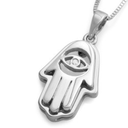 14K Yellow and White Gold Layered Hamsa Pendant Necklace with Evil Eye