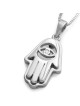 Collier pendentif Hamsa en or jaune et blanc 14 carats avec mauvais œil
