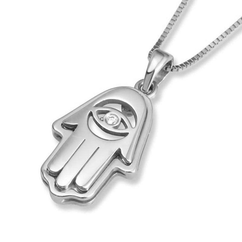 Collier pendentif Hamsa en or jaune et blanc 14 carats avec mauvais œil