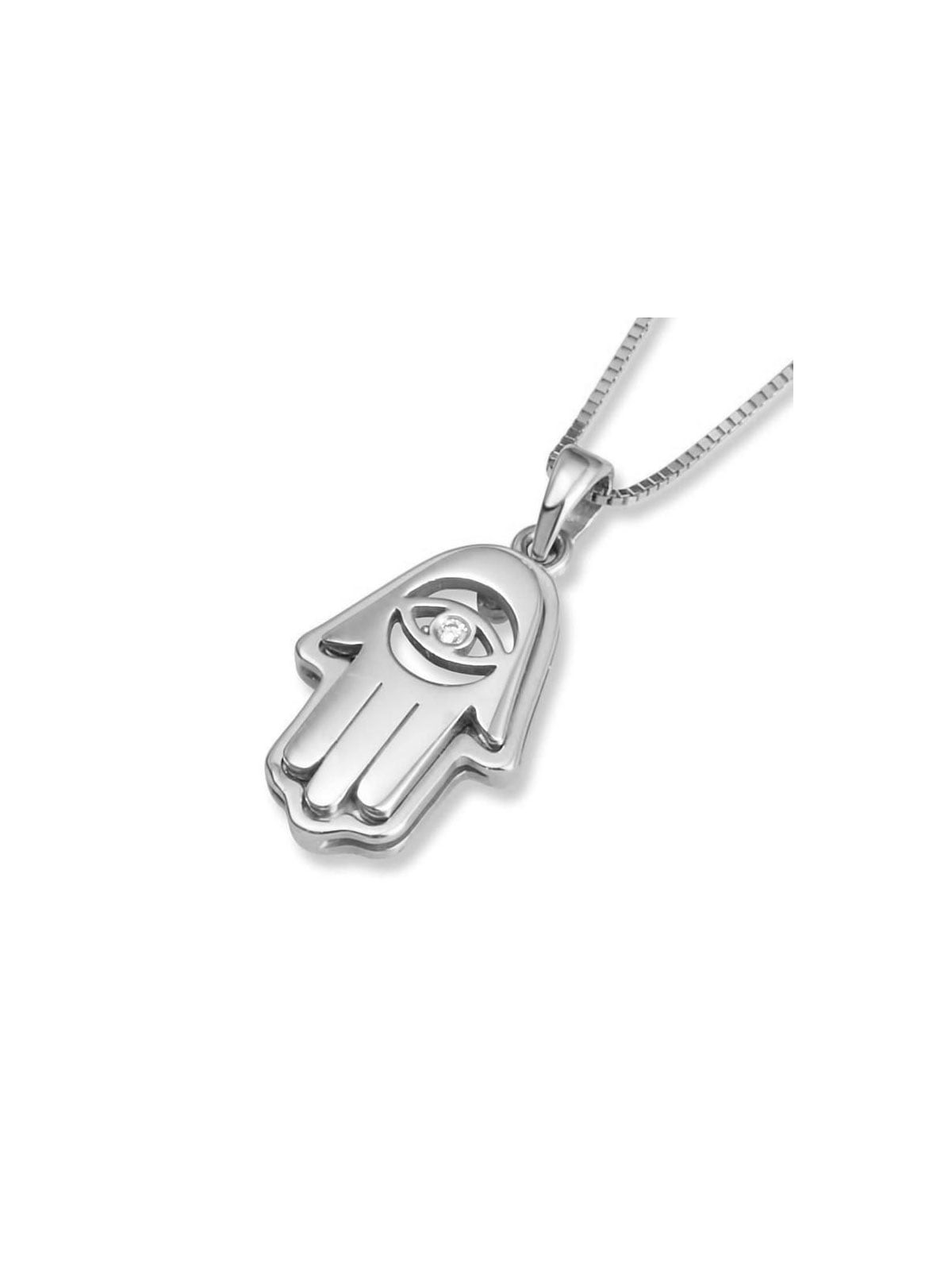 Collier pendentif Hamsa en or jaune et blanc 14 carats avec mauvais œil