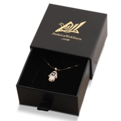 14K Yellow and White Gold Layered Hamsa Pendant Necklace with Evil Eye