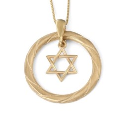 14K Gold Star of David Pendant Necklace With Twist Design (Choice of C