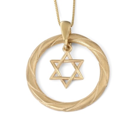 14K Gold Star of David Pendant Necklace With Twist Design (Choice of C