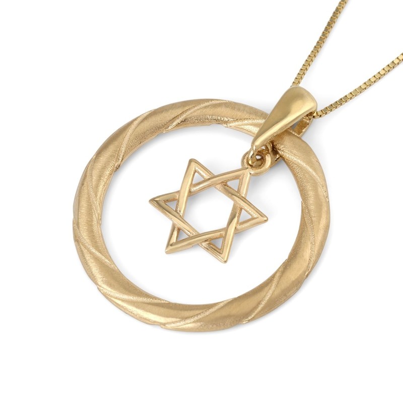 Collier pendentif étoile de David en or 14 carats avec motif torsadé (choix de C