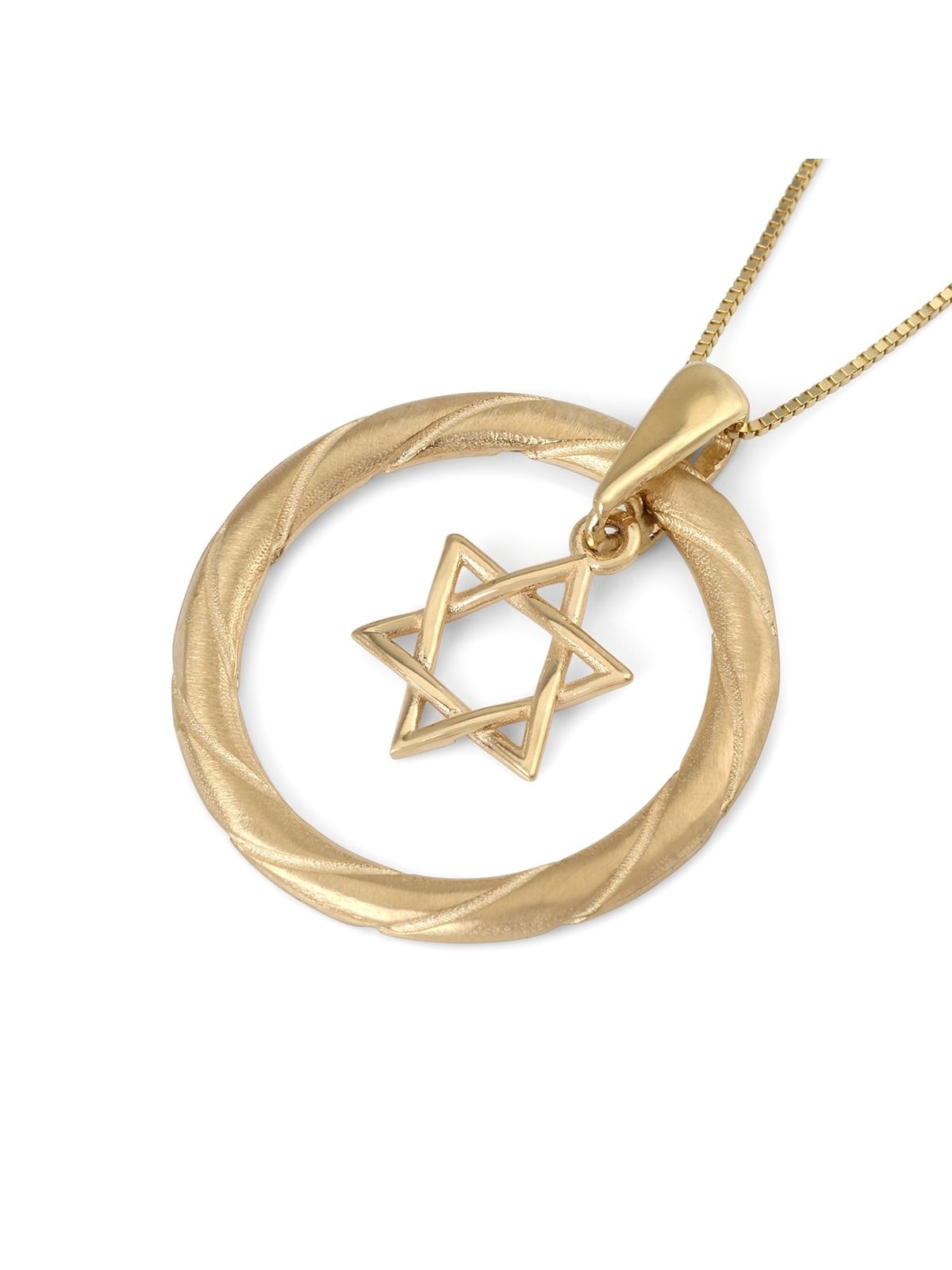 14K Gold Star of David Pendant Necklace With Twist Design (Choice of C