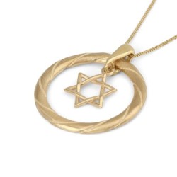 14K Gold Star of David Pendant Necklace With Twist Design (Choice of C