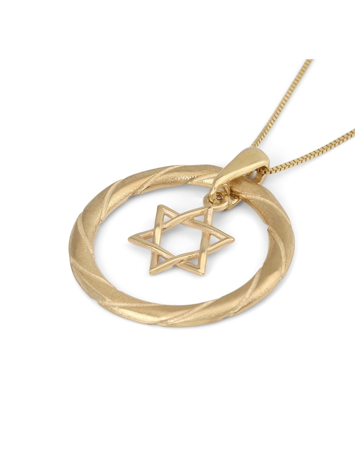 14K Gold Star of David Pendant Necklace With Twist Design (Choice of C
