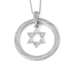 14K Gold Star of David Pendant Necklace With Twist Design (Choice of C