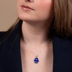 Sterling Silver Evil Eye and Hamsa Necklace with Zircon Stone