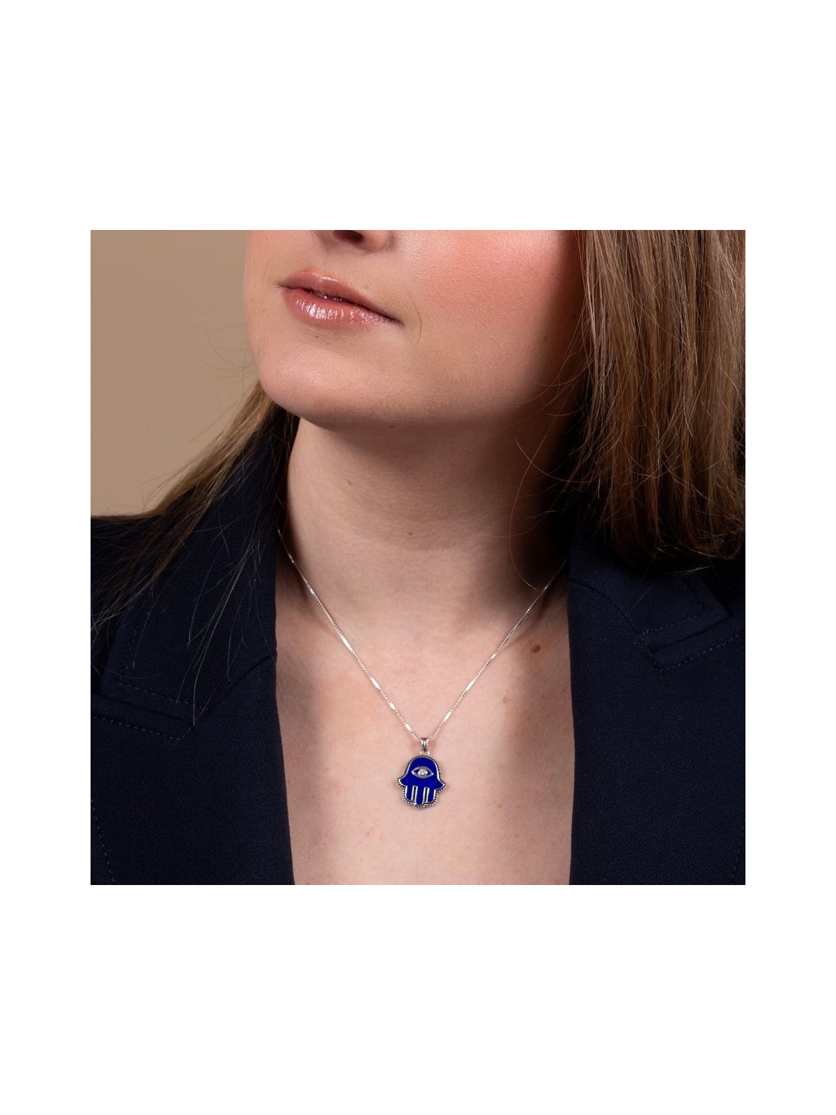 Sterling Silver Evil Eye and Hamsa Necklace with Zircon Stone
