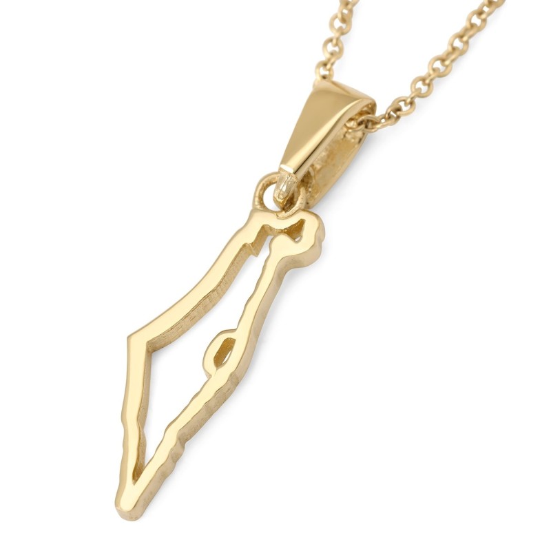 Collier avec pendentif carte d'Israël en or jaune ou blanc 14 carats pour femme