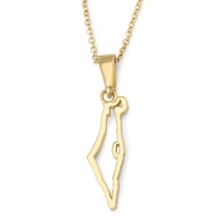 14K Yellow or White Gold Map of Israel Pendant Necklace for Women