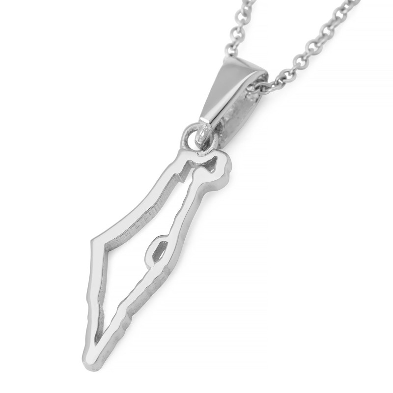 Collier avec pendentif carte d'Israël en or jaune ou blanc 14 carats pour femme