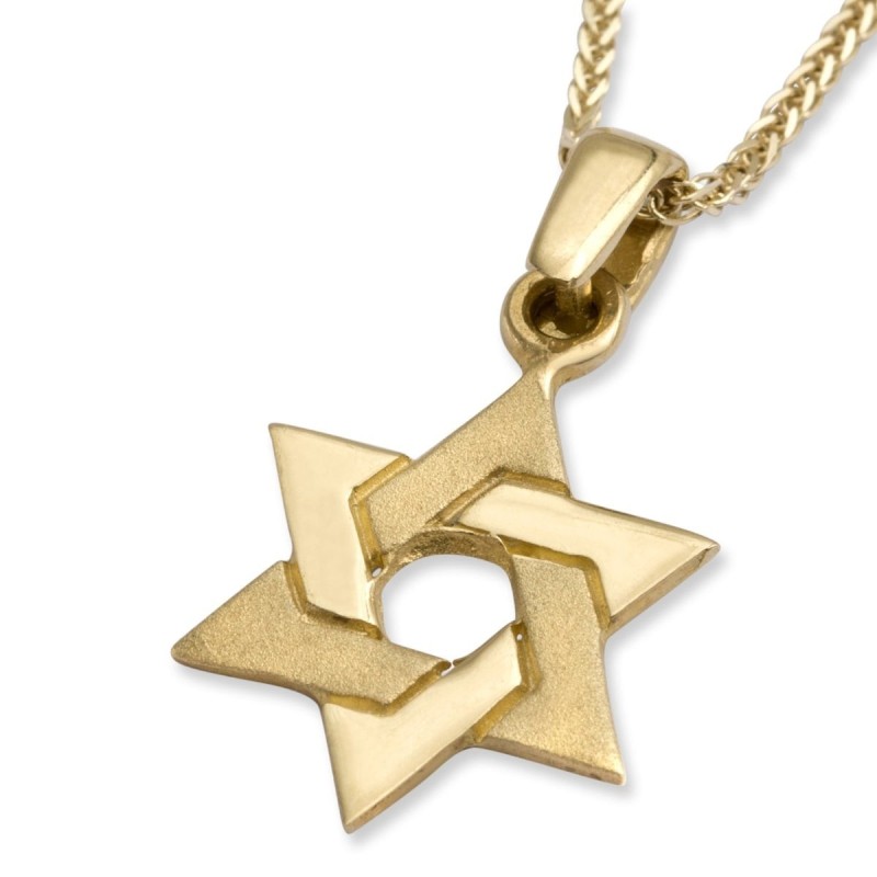 Collier à pendentif étoile de David entrelacée en or jaune 14 carats