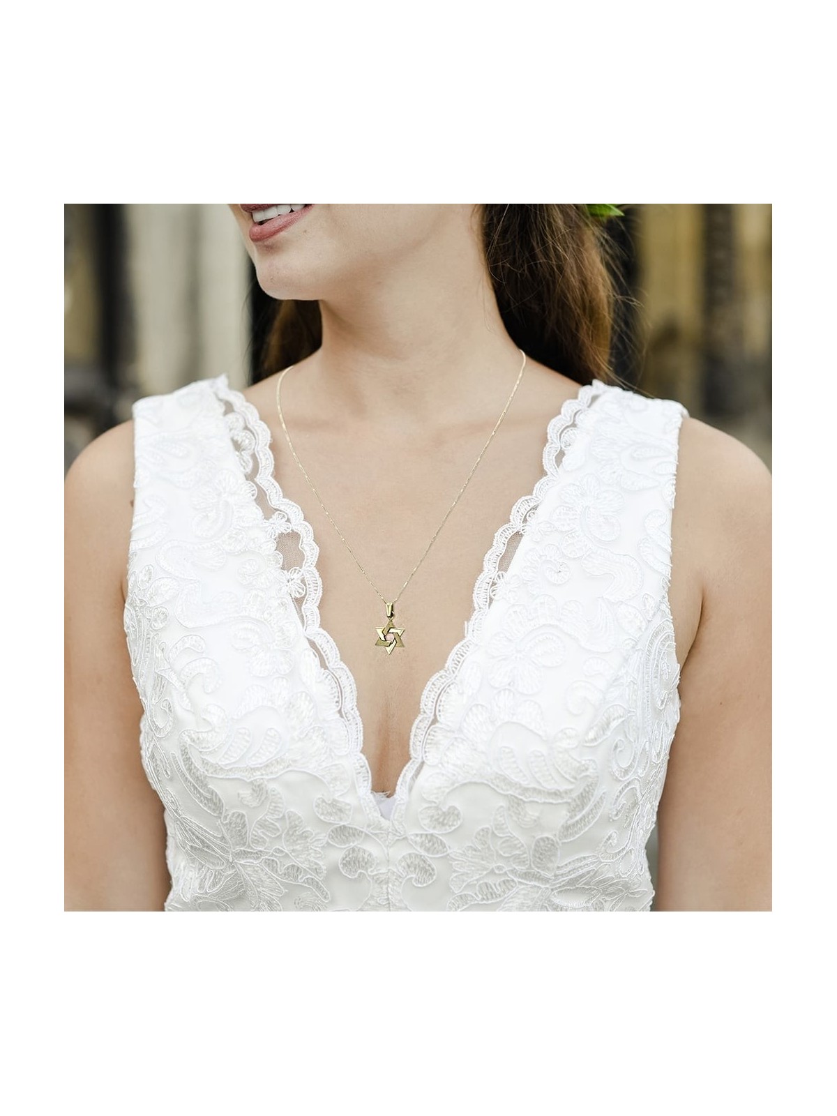 14K Yellow Gold Interlocking Star of David Pendant Necklace