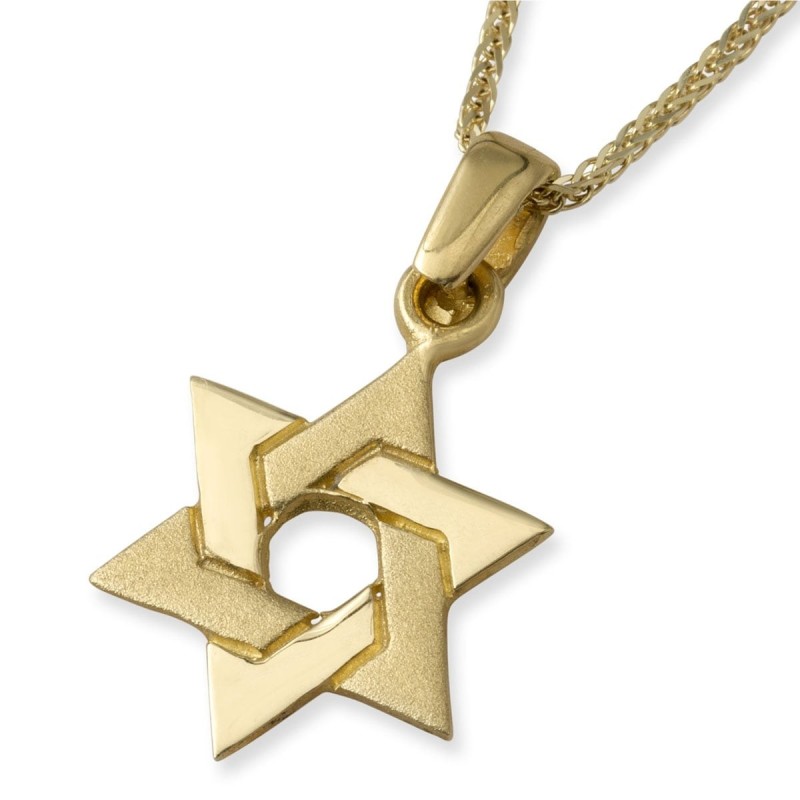 Collier à pendentif étoile de David entrelacée en or jaune 14 carats