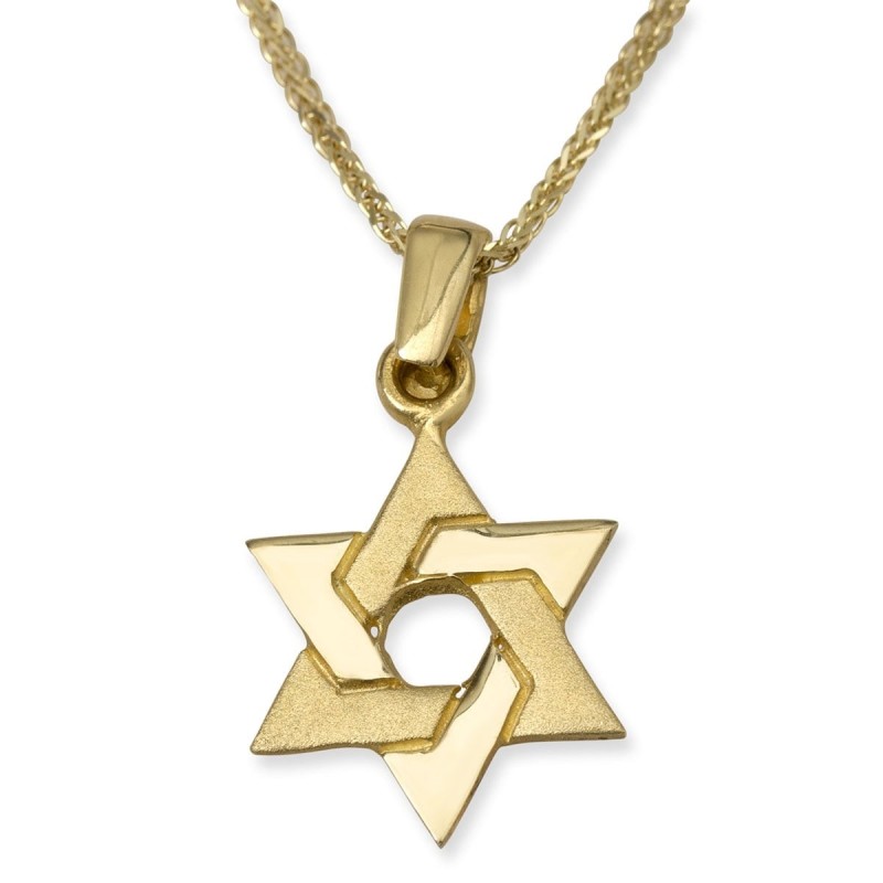 Collier à pendentif étoile de David entrelacée en or jaune 14 carats