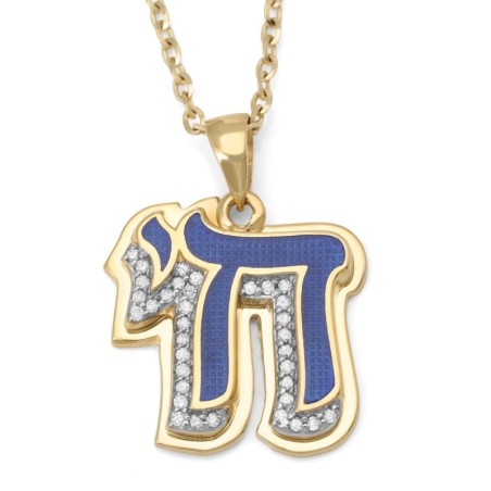 Pendentif Chai en or 14 carats avec diamants et émail