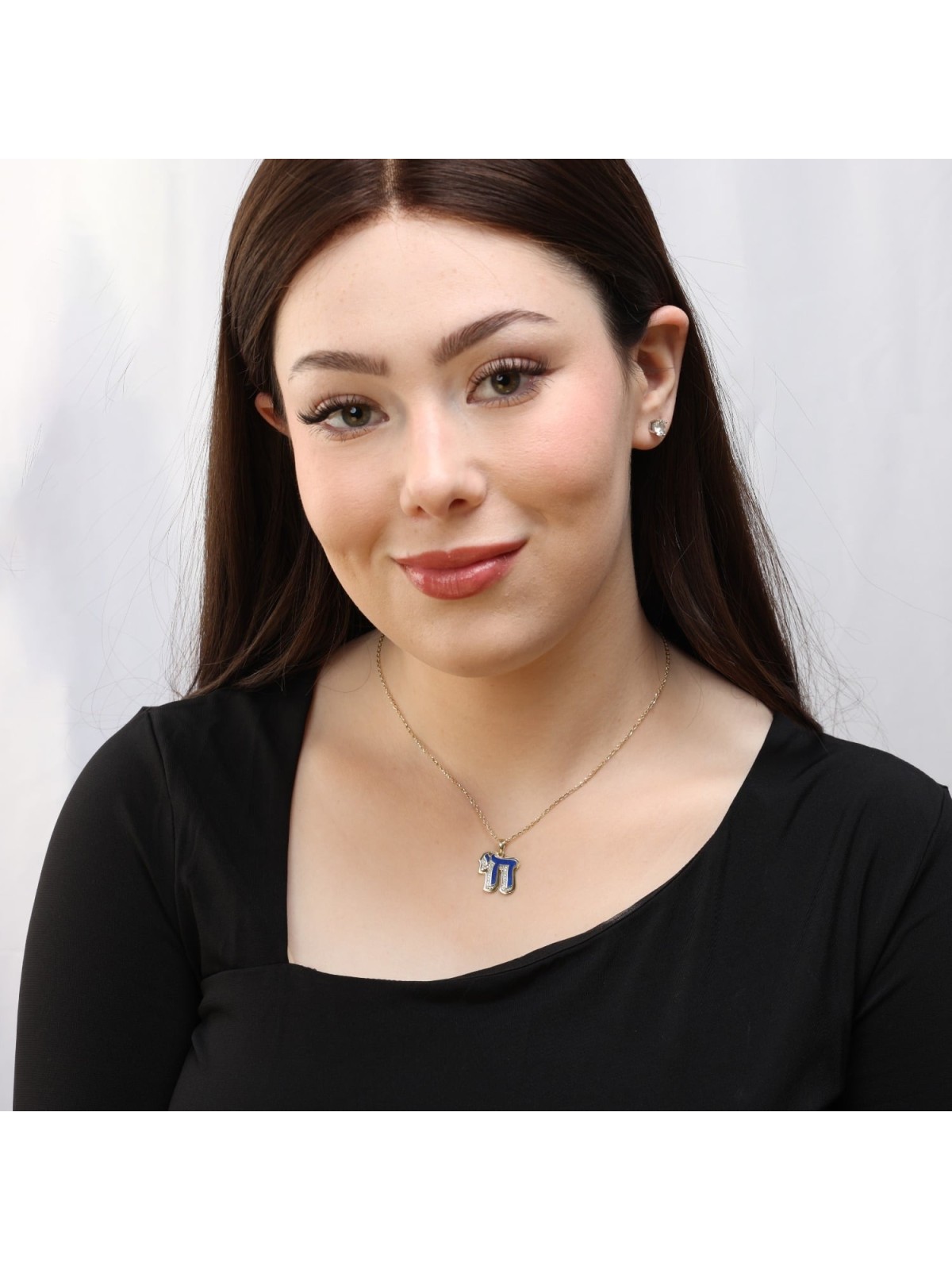 14K Gold Chai Pendant with Diamonds and Enamel