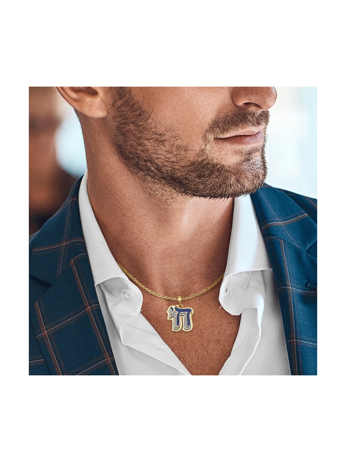 14K Gold Chai Pendant with Diamonds and Enamel