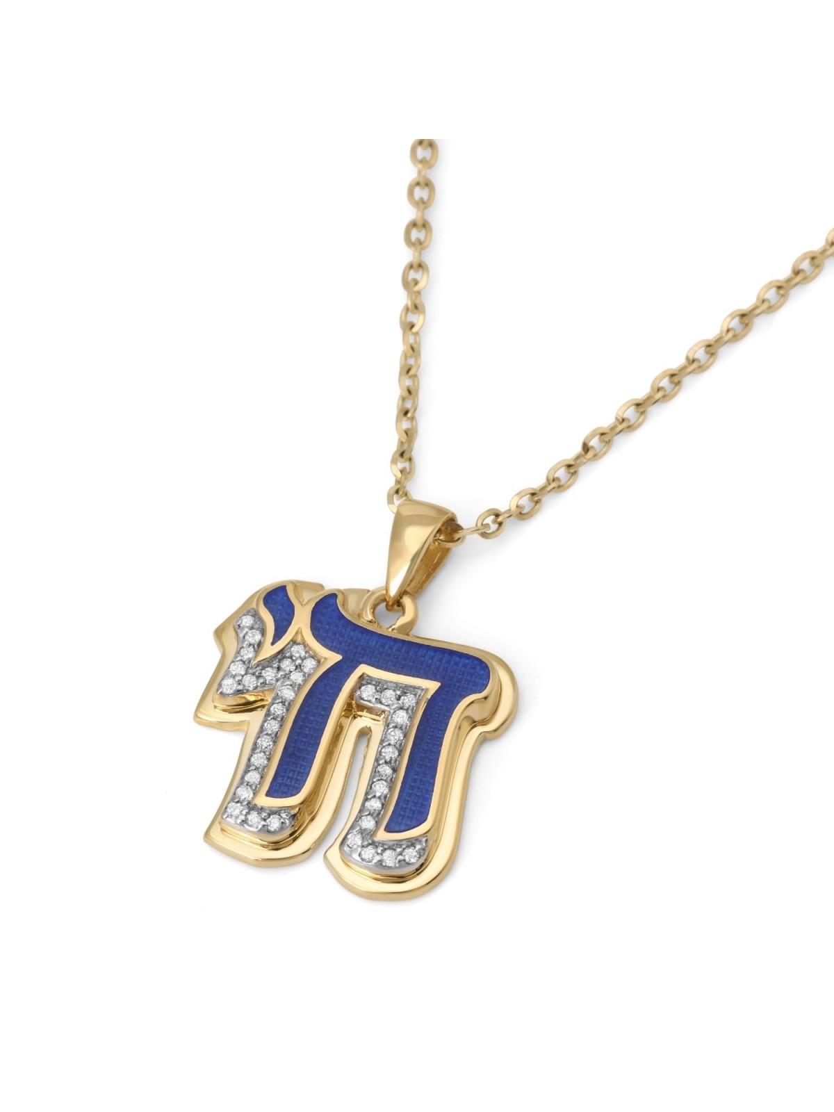 Pendentif Chai en or 14 carats avec diamants et émail