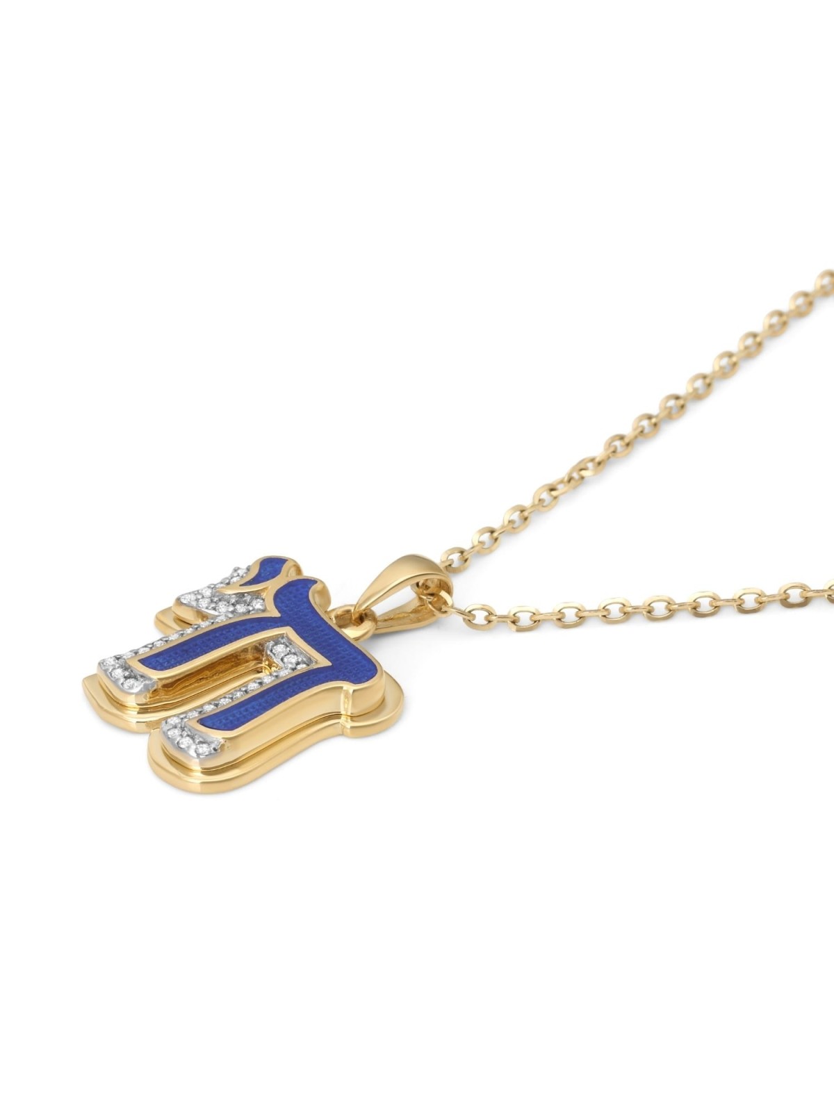 Pendentif Chai en or 14 carats avec diamants et émail