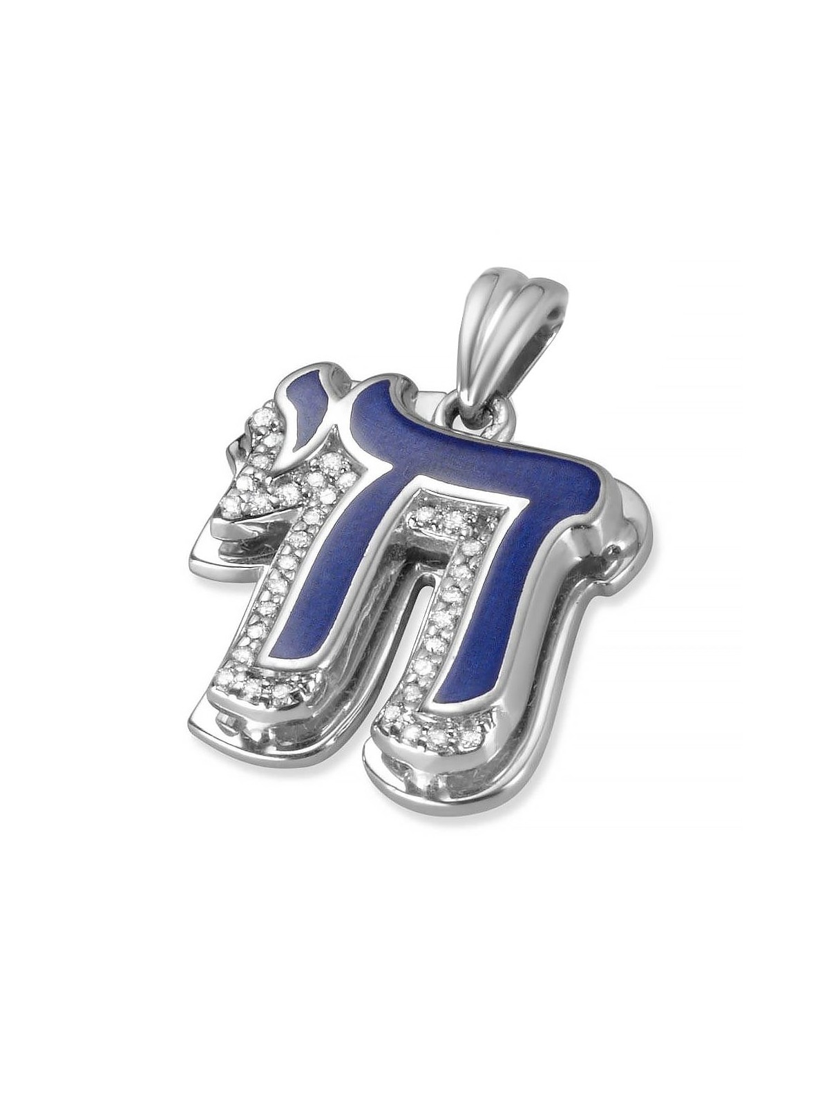 Pendentif Chai en or 14 carats avec diamants et émail