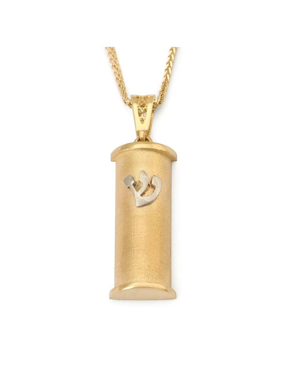 Luxury 14K Gold Mezuzah Case Shin Pendant Necklace
